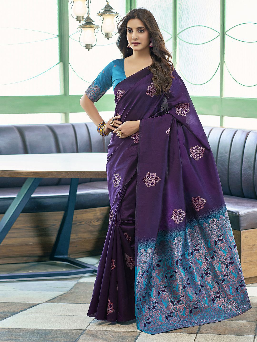 KALINI Floral Zari Silk Blend Saree