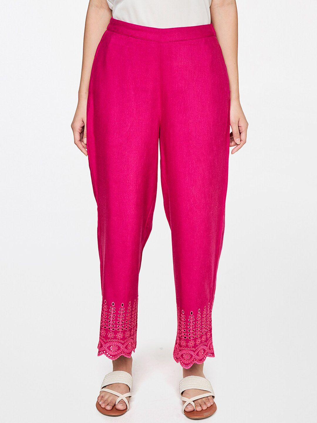Global Desi Women Pink Straight Fit Trousers