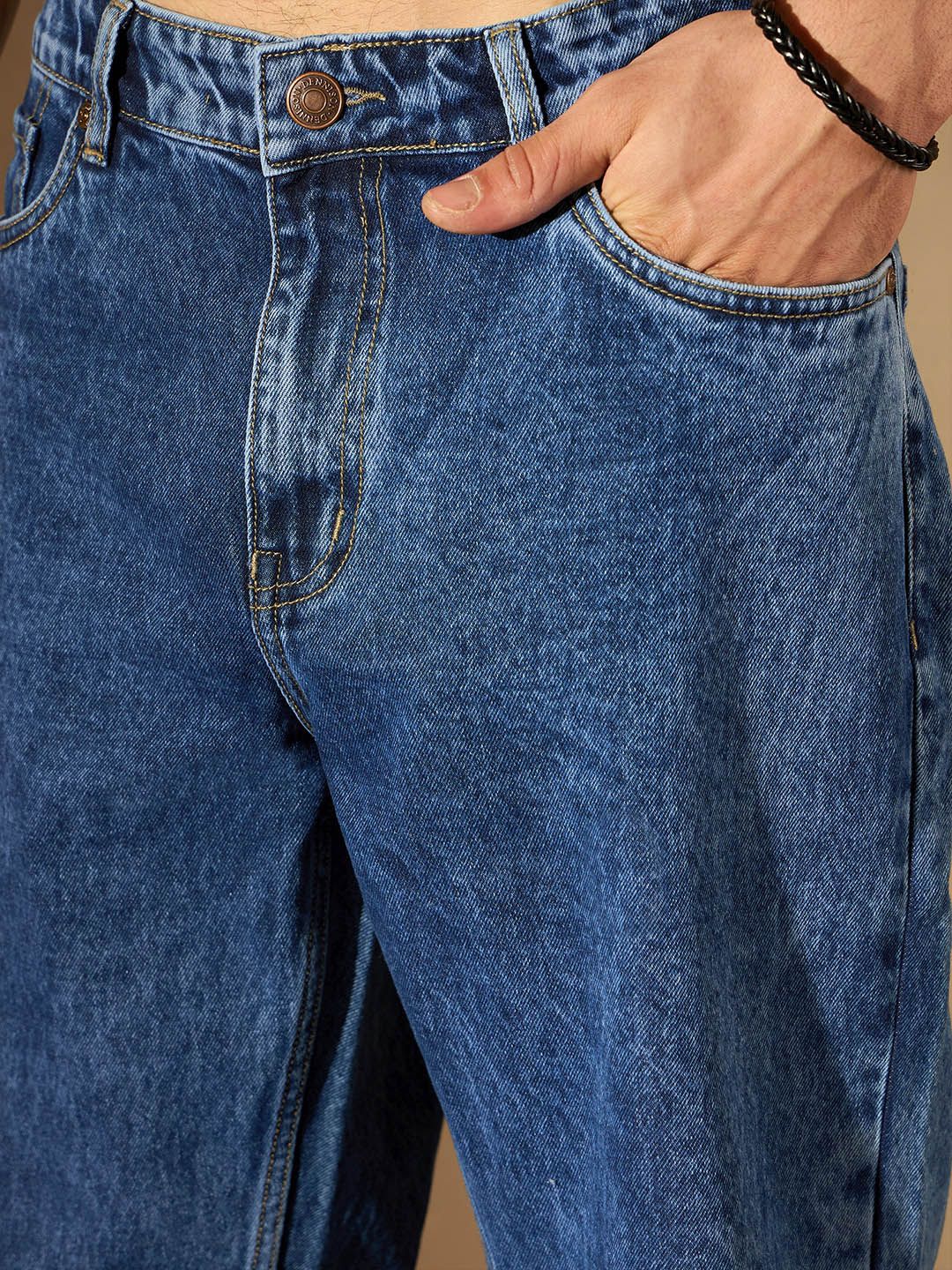 DENNISON Men Smart Baggy Fit Clean Look Heavy Fade Acid Wash Cotton Jeans