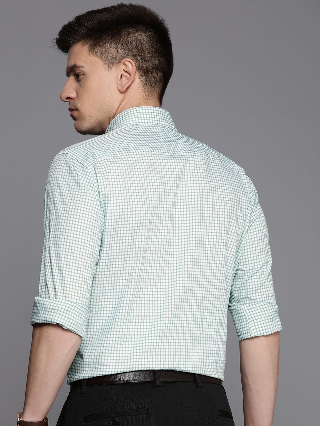 Raymond Men Slim Fit Micro Checks Pure Cotton Formal Shirt