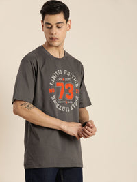 DILLINGER Men Grey Typography Printed Cotton T-shirt