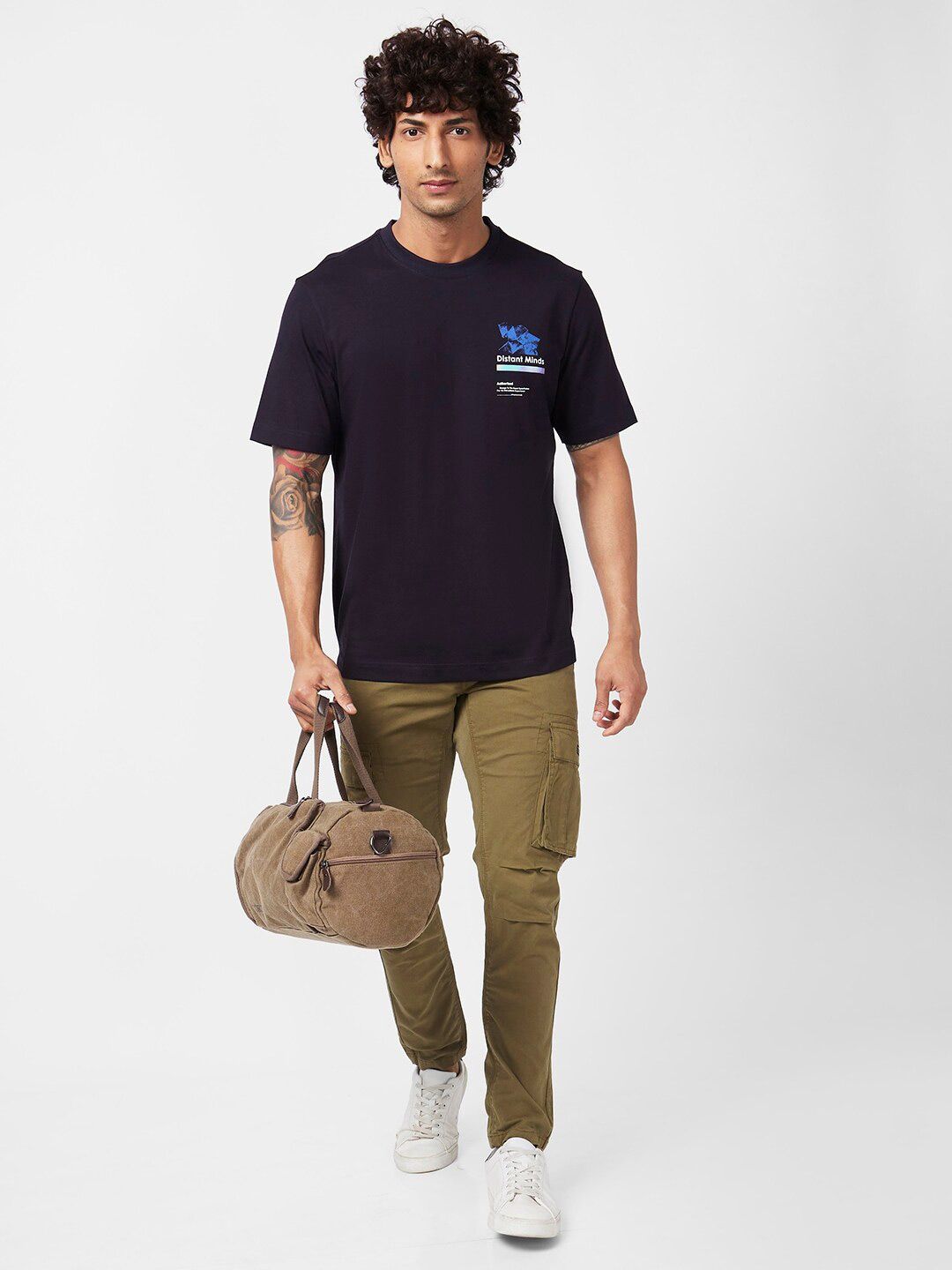 SPYKAR Abstract Printed Round Neck Cotton Relaxed Fit T-shirt