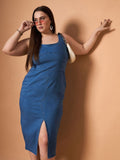 SASSAFRAS Curve Denim Sheath Midi Dress
