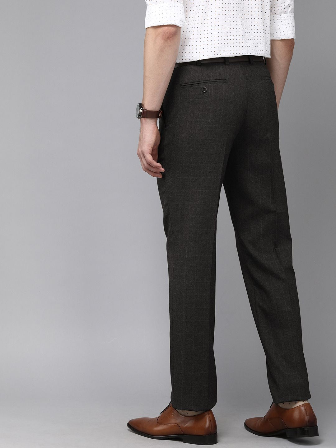 Park Avenue Men Grey Self Designed Mid Rise Smart Formal Trousers