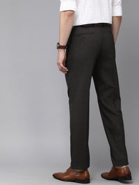 Park Avenue Men Grey Self Designed Mid Rise Smart Formal Trousers