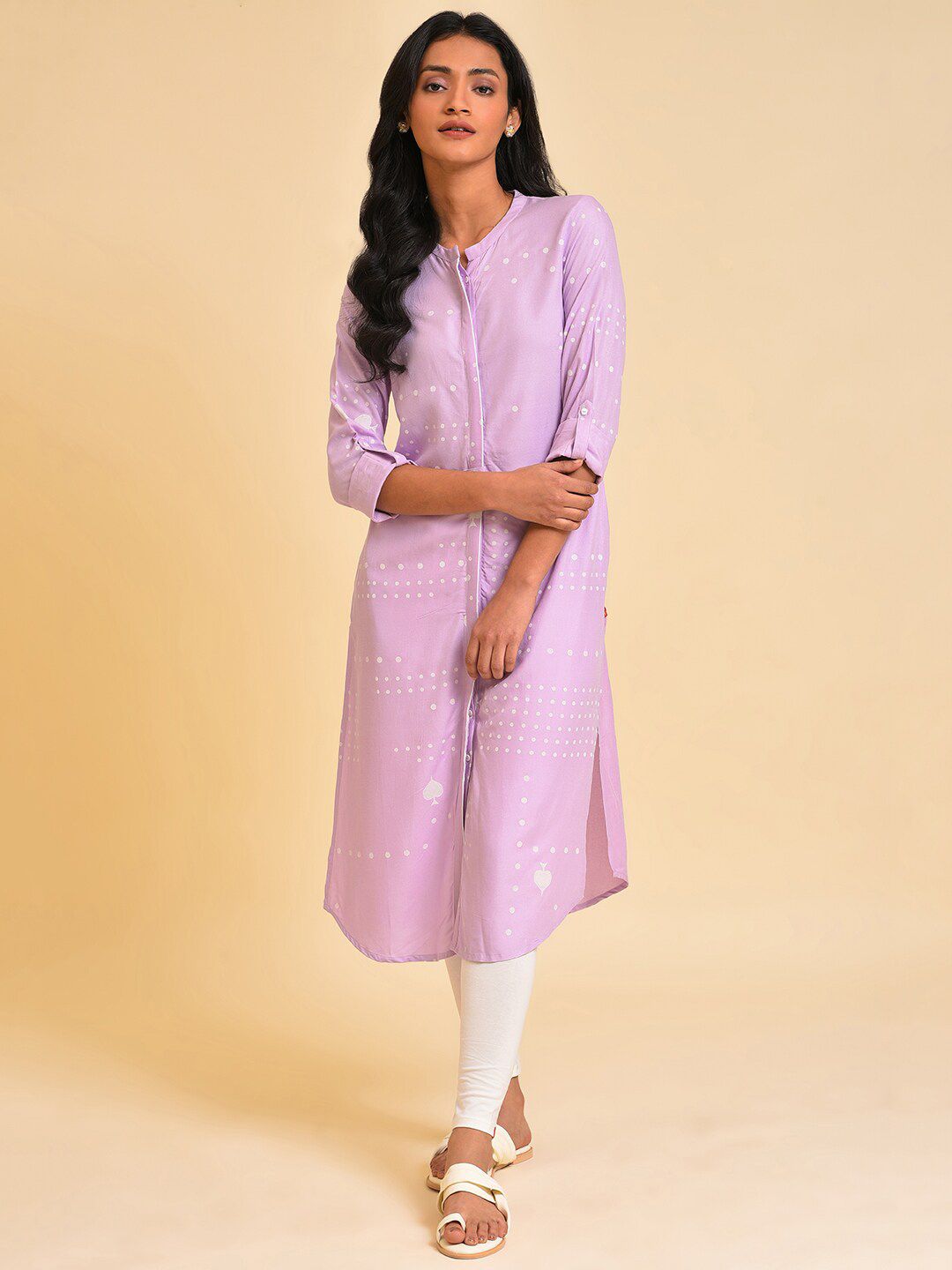 W Women Purple Geometric Thread Work Kurta