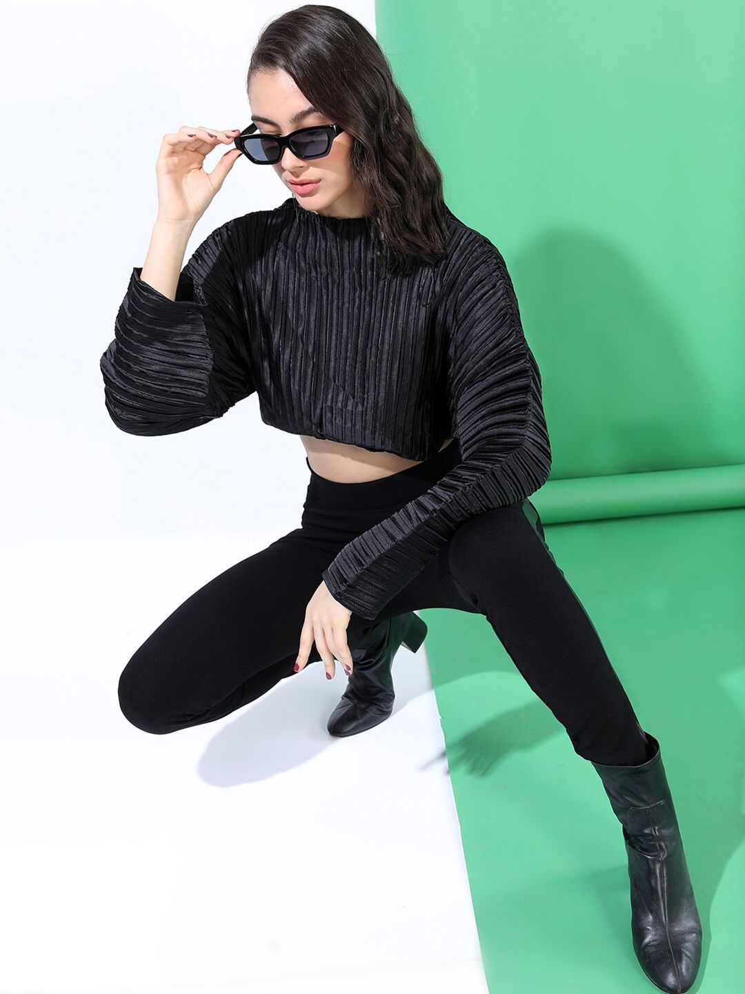 Tokyo Talkies Black Striped Crop Top