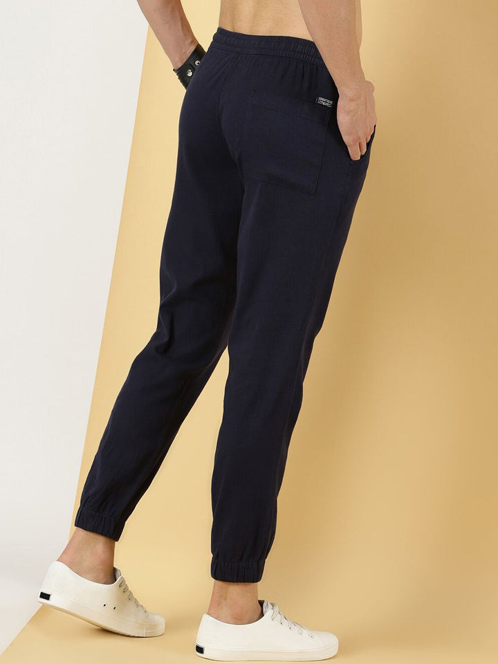 Thomas Scott Men Mid-Rise Smart Linen Cotton Joggers