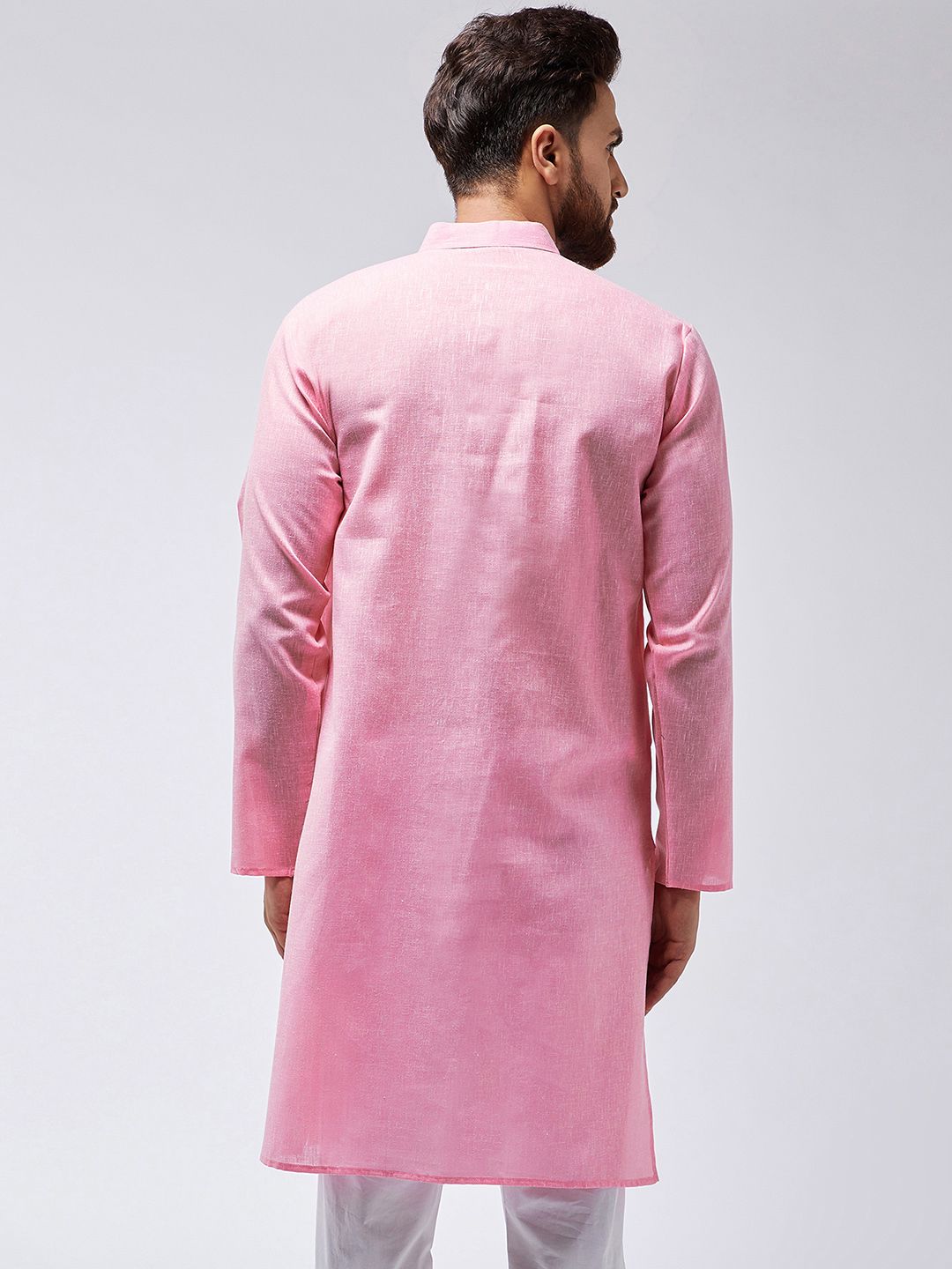 SOJANYA Men Pink Solid Straight Kurta