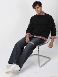 Urbano Fashion Men Pure Cotton Loose Relaxed Fit Slash Knee Heavy Fade Jeans