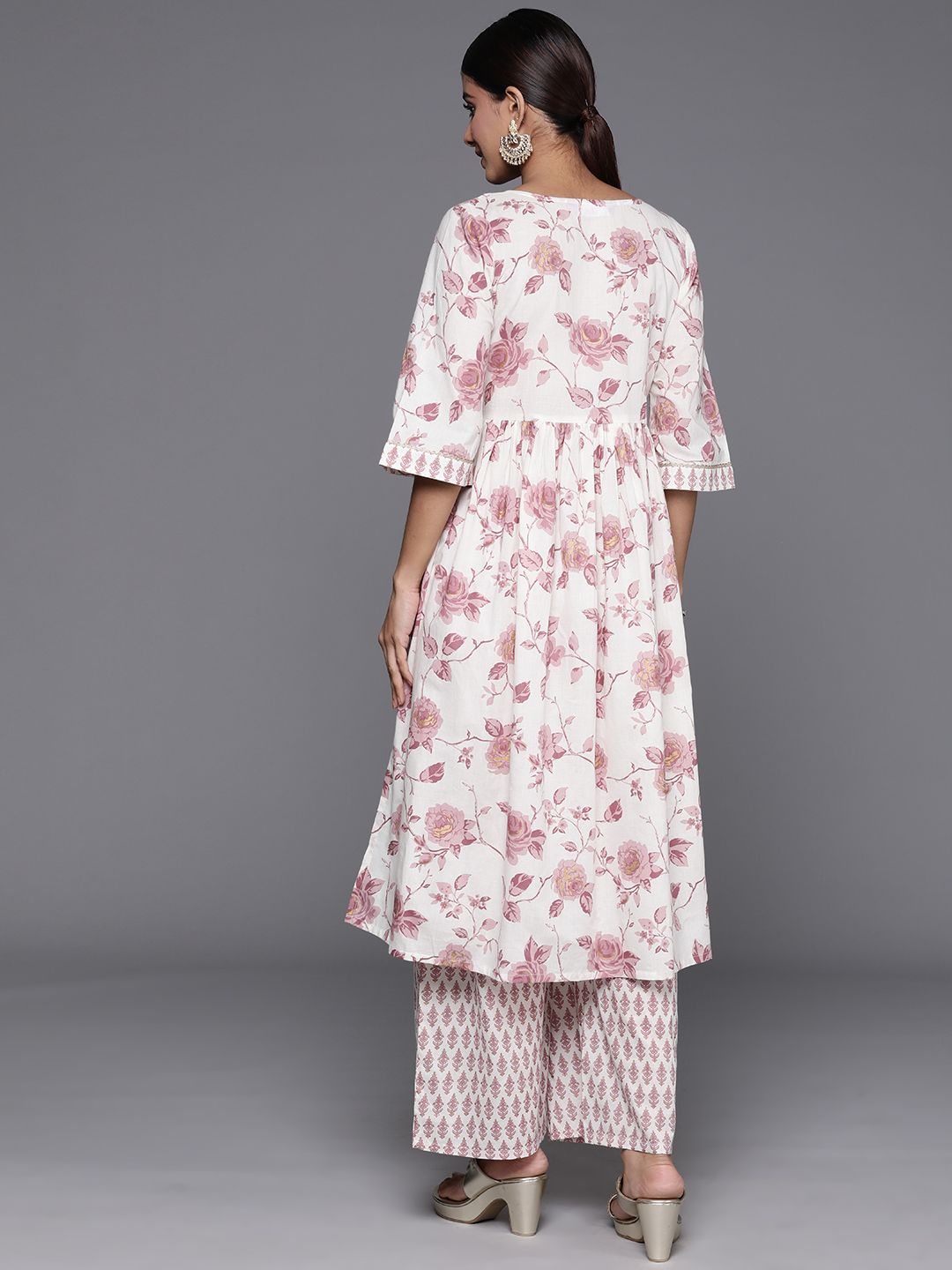 Libas Women Floral Printed Gotta Patti Pure Cotton Kurta with Palazzos