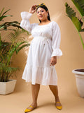 SASSAFRAS Curve Plus Size Striped Fit & Flare Pure Cotton Dress
