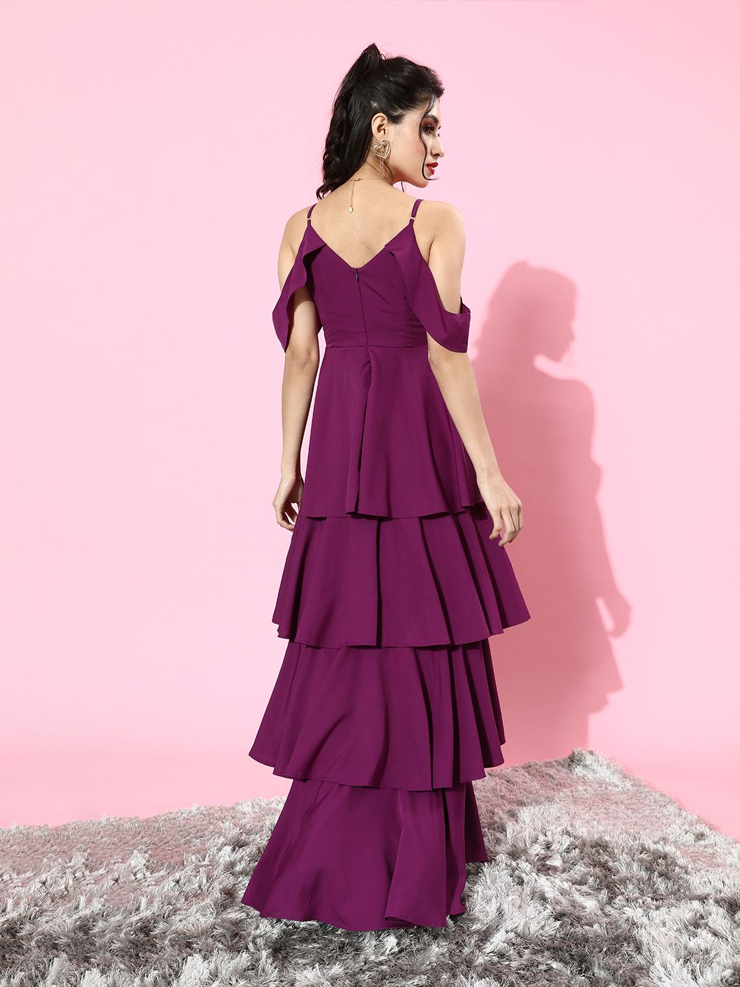 Berrylush Women Charming Purple Solid Tiered Dress