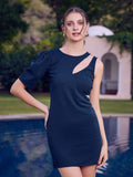 Athena Green Puffed Sleeves Cut-Outs Detailed Sheath Dress