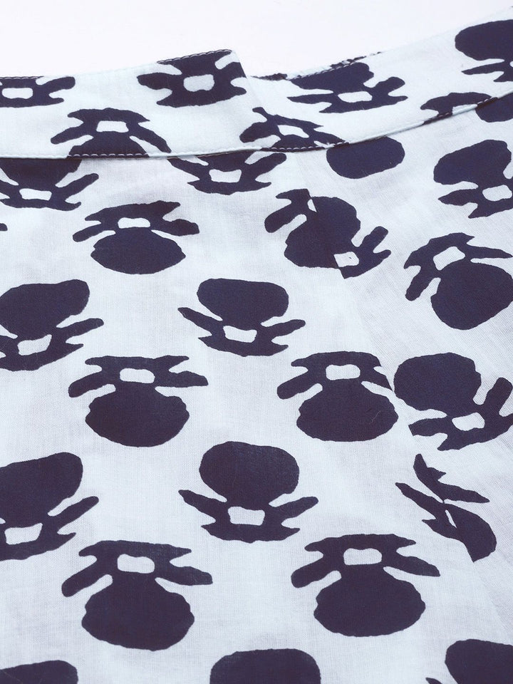 Libas Women White & Navy Blue Printed Pure Cotton Night suit