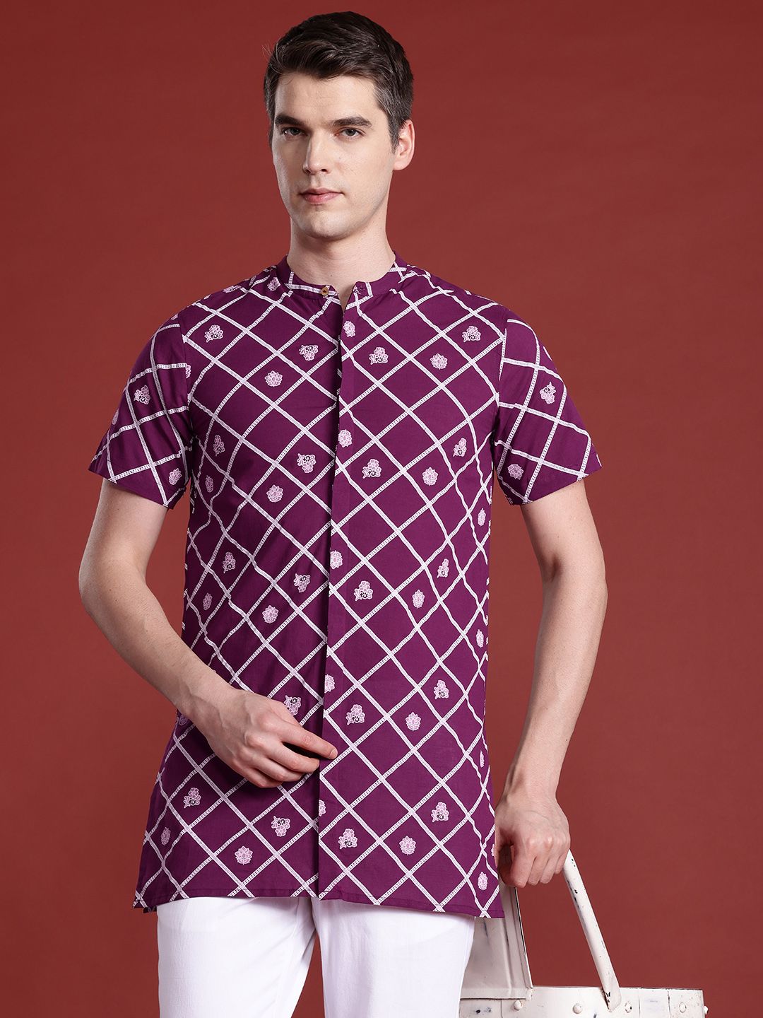 Anouk Men Cotton Geometric Indie Prints Kurta