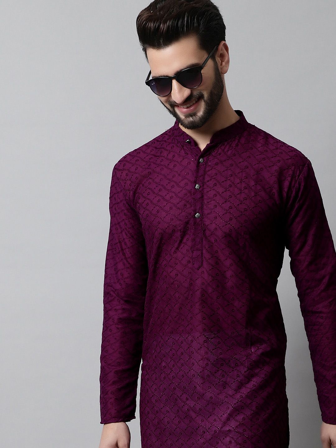 Jompers Embroidered Mandarin Collar Cotton Kurta