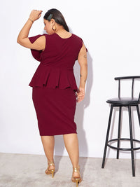 SASSAFRAS Curve Plus Size V-Neck Peplum Midi Dress