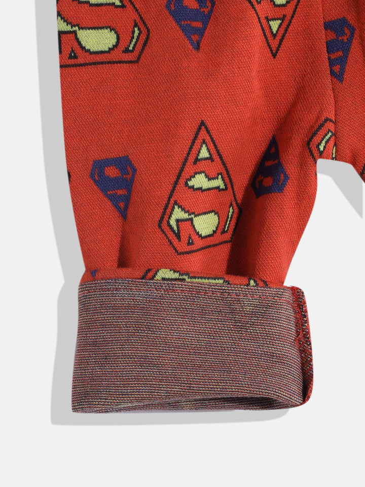 Moms Love Infant Boys Pure Cotton Superman Printed Dungarees with Solid Bow Tie Shirt