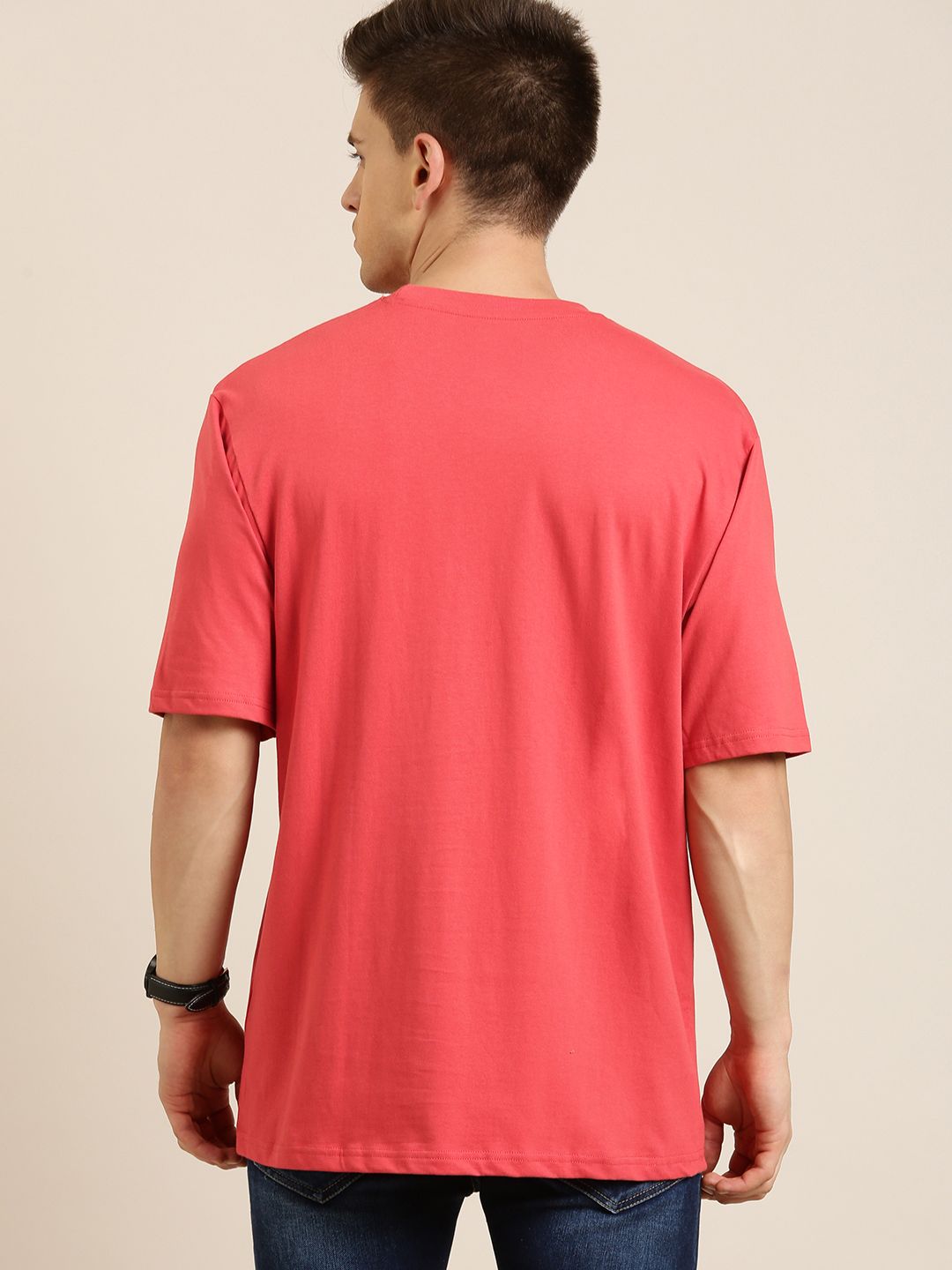 Difference of Opinion Men Coral Pure Cotton Drop-Shoulder Oversized Fit T-shirt