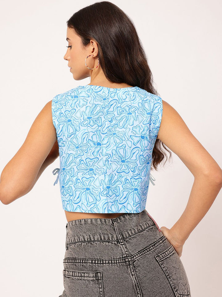 DressBerry Elegant Whimsy Bow-Detail Floral Print Top