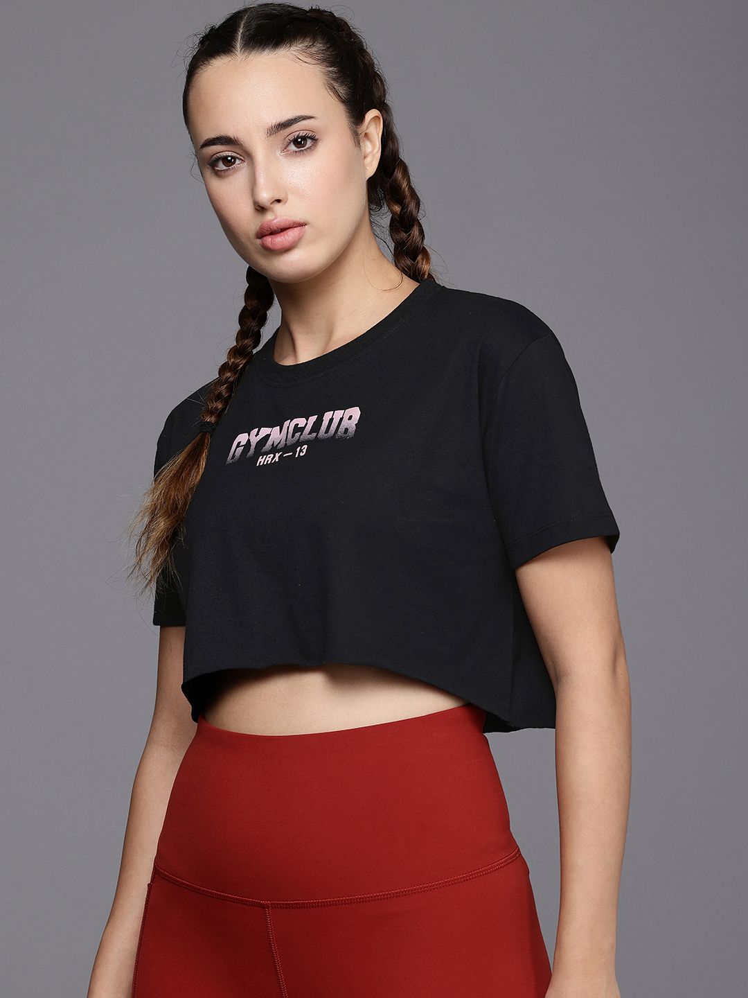 HRX by Hrithik Roshan IRONTRIBE Printed Drop-Shoulder Boxy Training Crop T-shirt