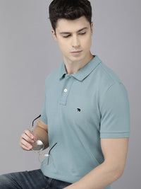 THE BEAR HOUSE Men Teal Polo Collar Slim Fit T-shirt