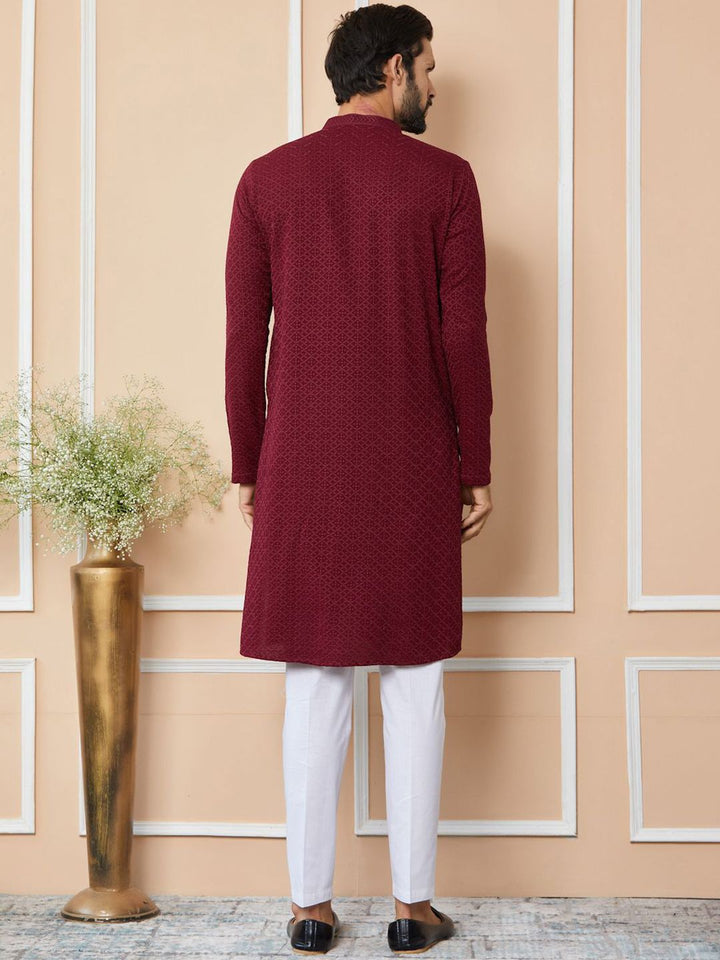 See Designs Ethnic Motifs Mandarin Collar Long Sleeves Pure Cotton Straight Kurta
