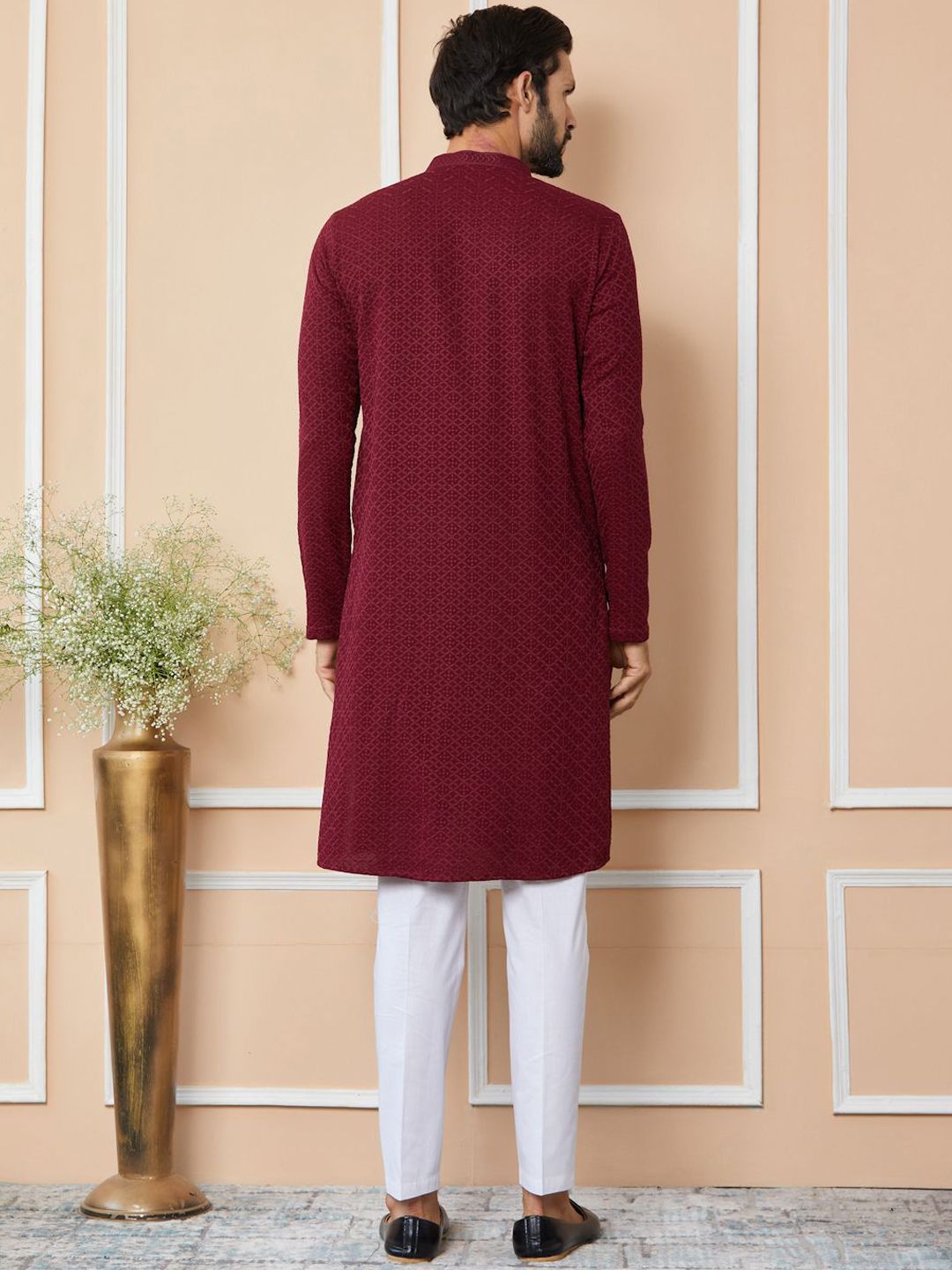 See Designs Ethnic Motifs Mandarin Collar Long Sleeves Pure Cotton Straight Kurta