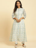 W Floral Printed Band Collar A-Line Kurta