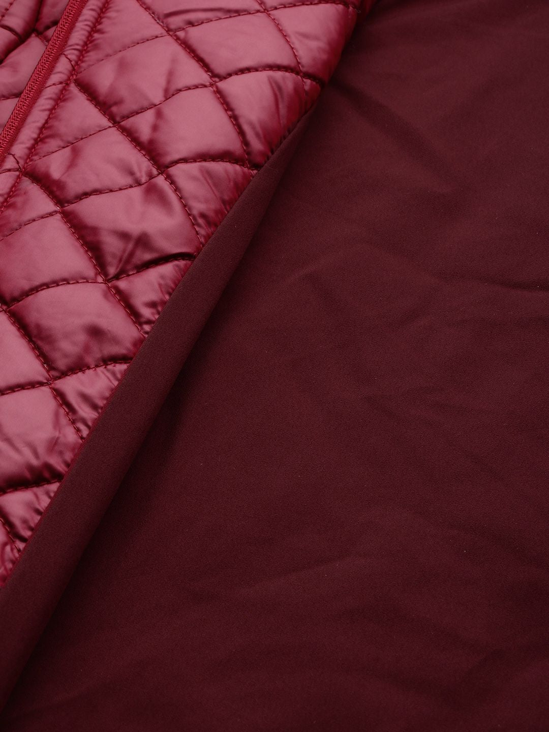 SASSAFRAS Women Maroon Solid Quilted Hooded Jacket