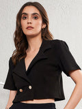 SASSAFRAS worklyf Women Double-Breasted Crop Blazers