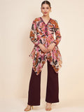 Antheaa Pink & Brown Printed Embellished Top & Trousers