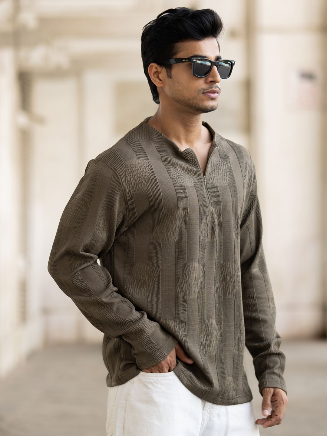 Powerlook Men Self Design Round Neck T-shirt