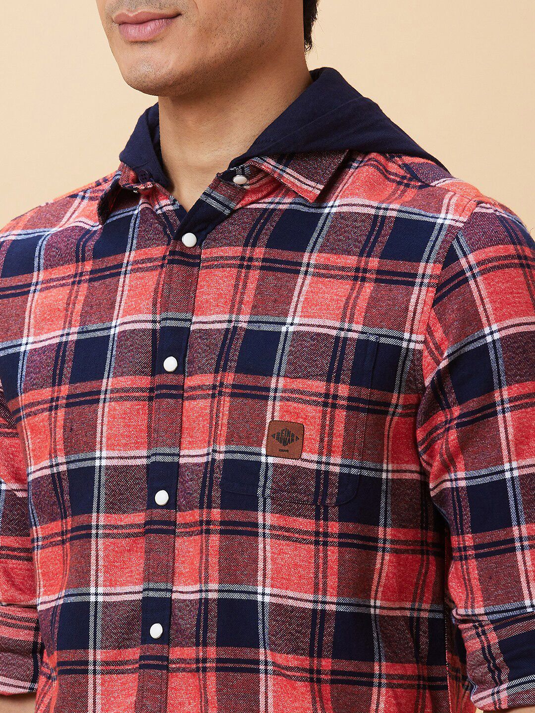 Being Human Tartan Checked Hooded Slim Fit Shirt