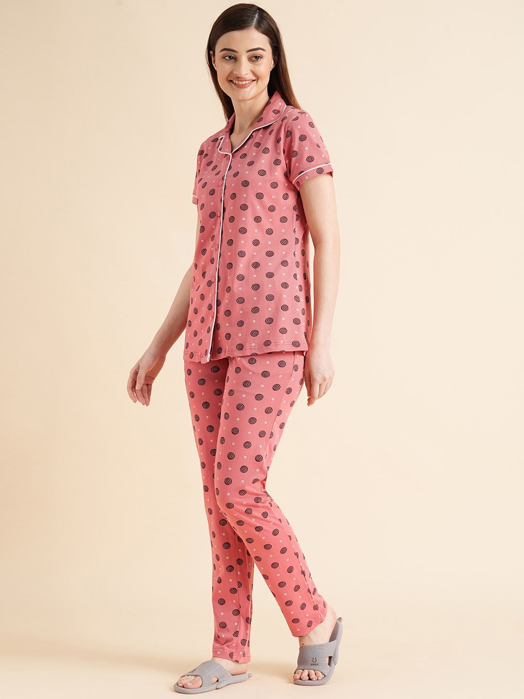Sweet Dreams Red & Black Conversational Printed Pure Cotton Night Suits