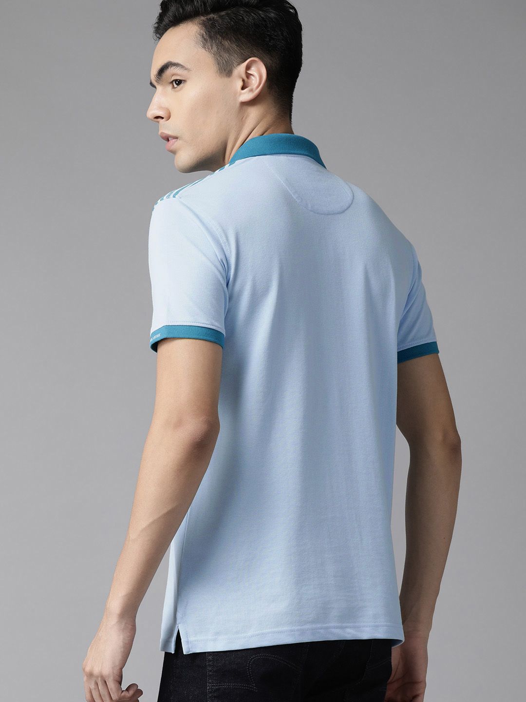 Park Avenue Men Striped Polo Collar Slim Fit T-shirt