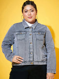 SASSAFRAS Curve Plus Size Washed Denim Jacket