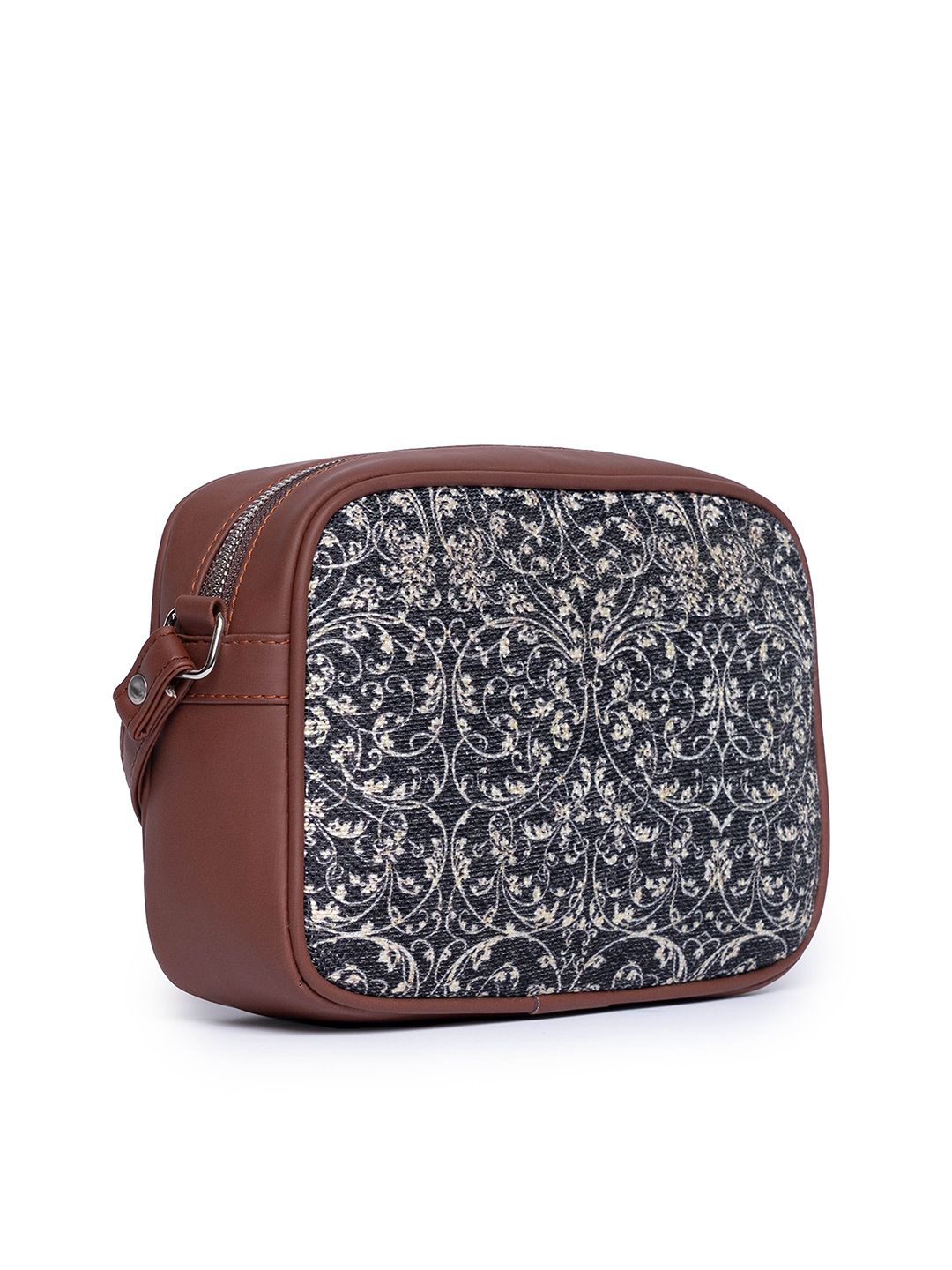 ZOUK Navy Blue & Beige Ethnic Motifs Woven Design Handcrafted Vegan Leather Sustainable Sling Bag