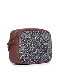 ZOUK Navy Blue & Beige Ethnic Motifs Woven Design Handcrafted Vegan Leather Sustainable Sling Bag