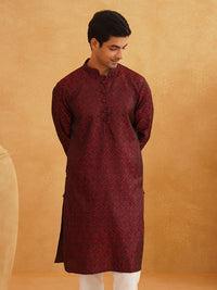 SOJANYA Men Maroon Printed Straight Kurta