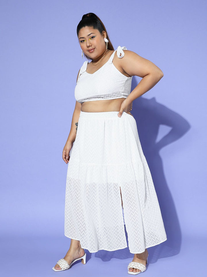 Berrylush Curve Solid Back Tie Shoulder Cami Top & Slit Skirt