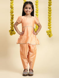 Cutiekins Girls Ethnic Motifs Embroidered Zari Kurta With Dhoti Pants