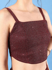 DressBerry Women Blinky Maroon Embellished Top & Skirt Party Co-Ords