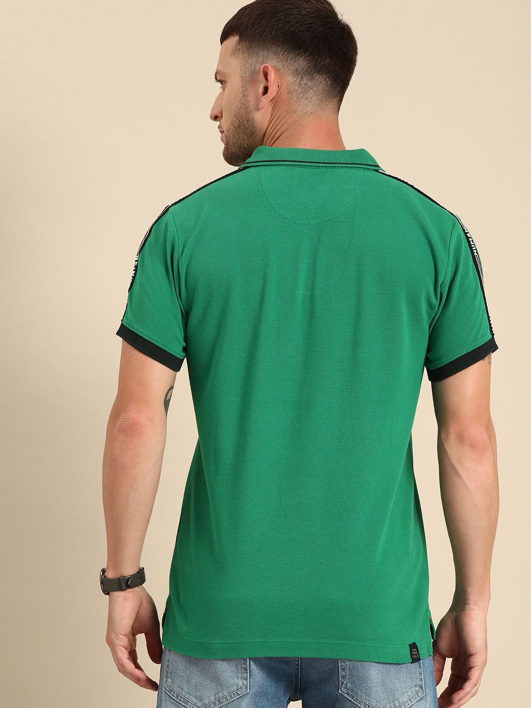 Being Human Clothing Men Green Solid Polo Collar Pure Cotton T-shirt with Taping