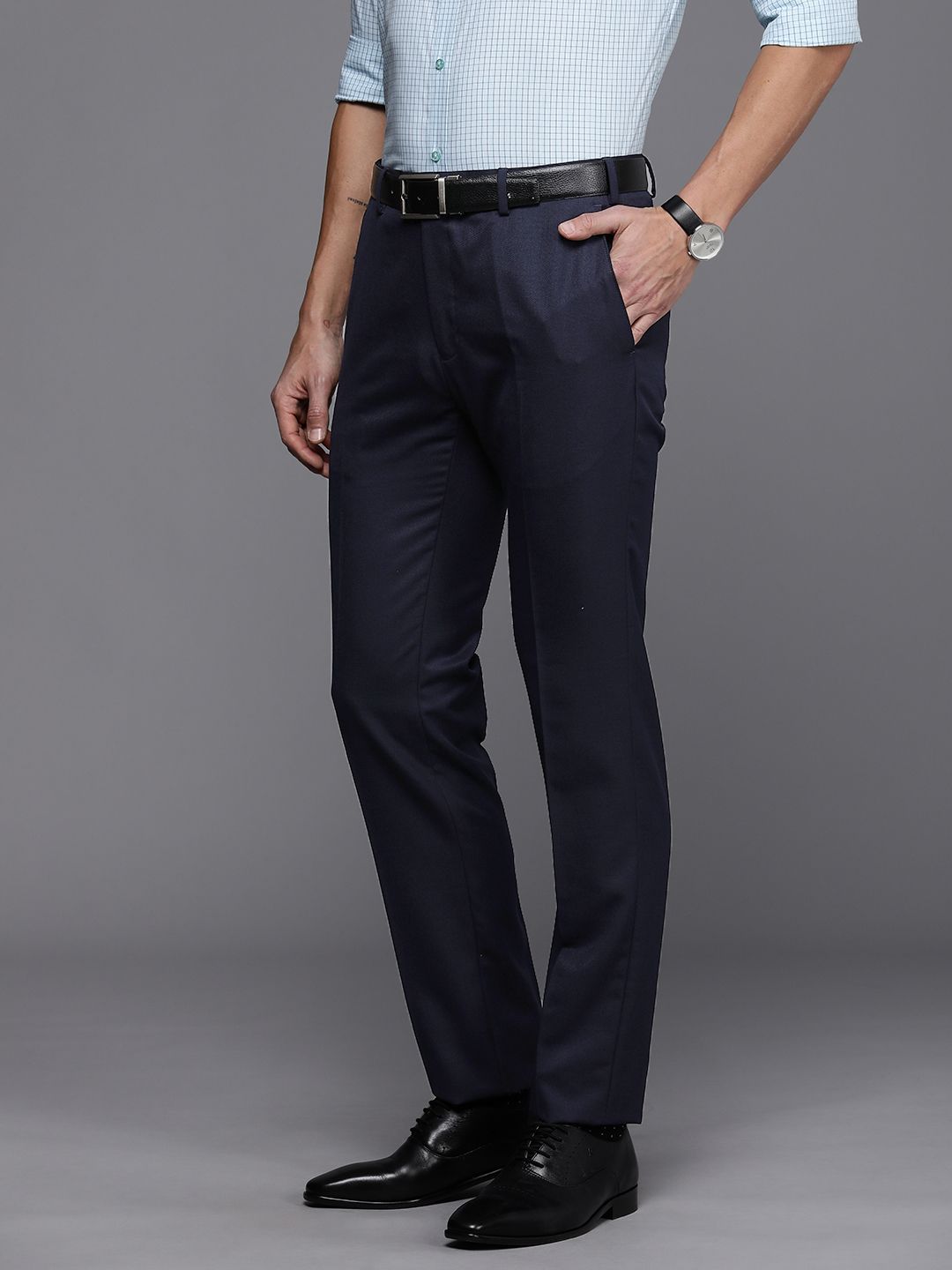 Raymond Men Textured Slim Fit Formal Trousers