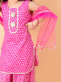 pspeaches Girls Purple Ethnic Motifs Printed Pure Cotton Kurta with Sharara & With Dupatta