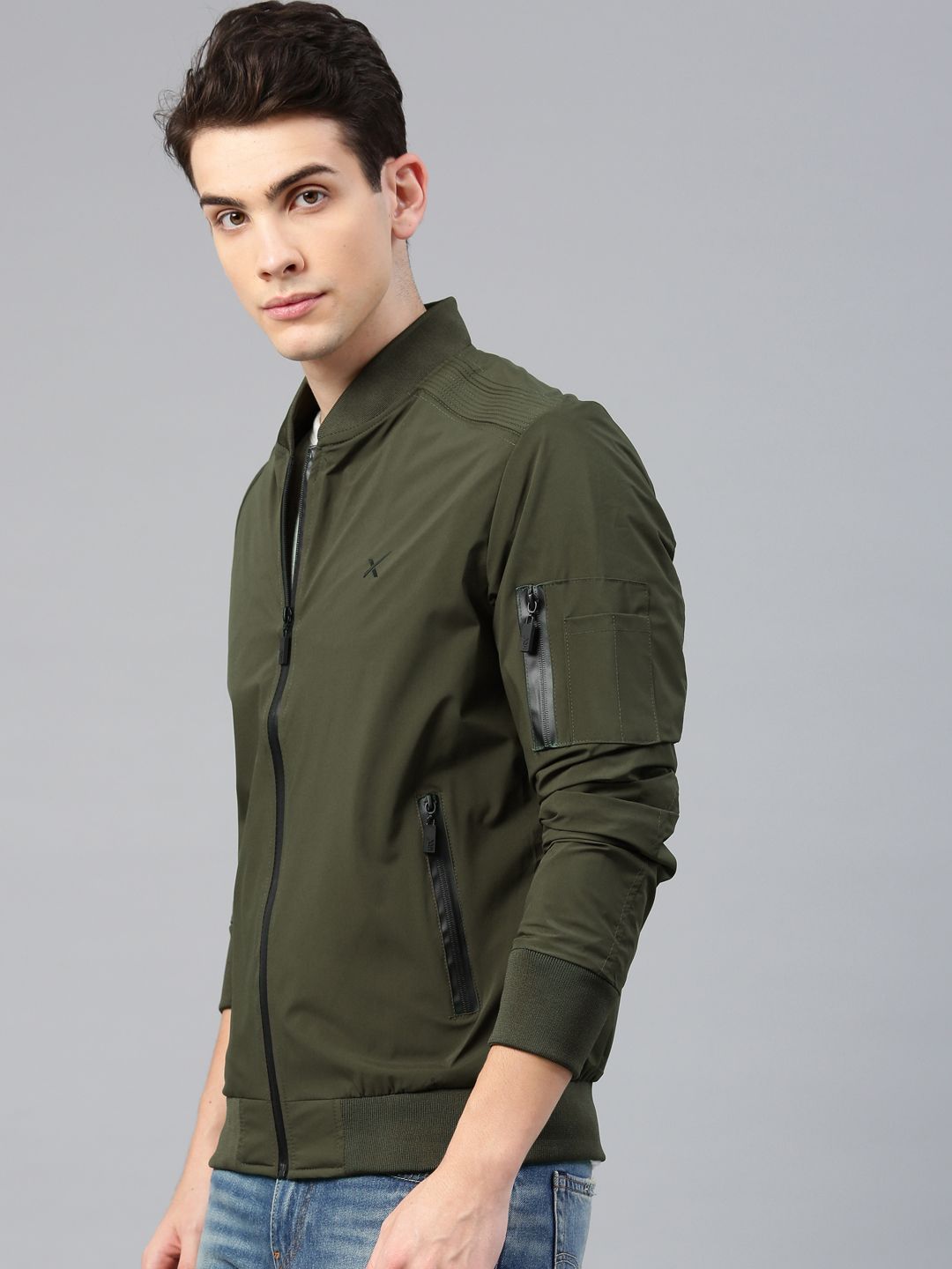 HRX by Hrithik Roshan Men Olive Green Solid Active Bomber Jacket