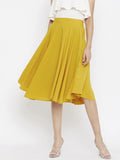 Berrylush Mustard Yellow Pleated Flared A-Line Skirt