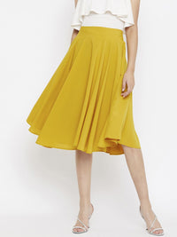 Berrylush Mustard Yellow Pleated Flared A-Line Skirt